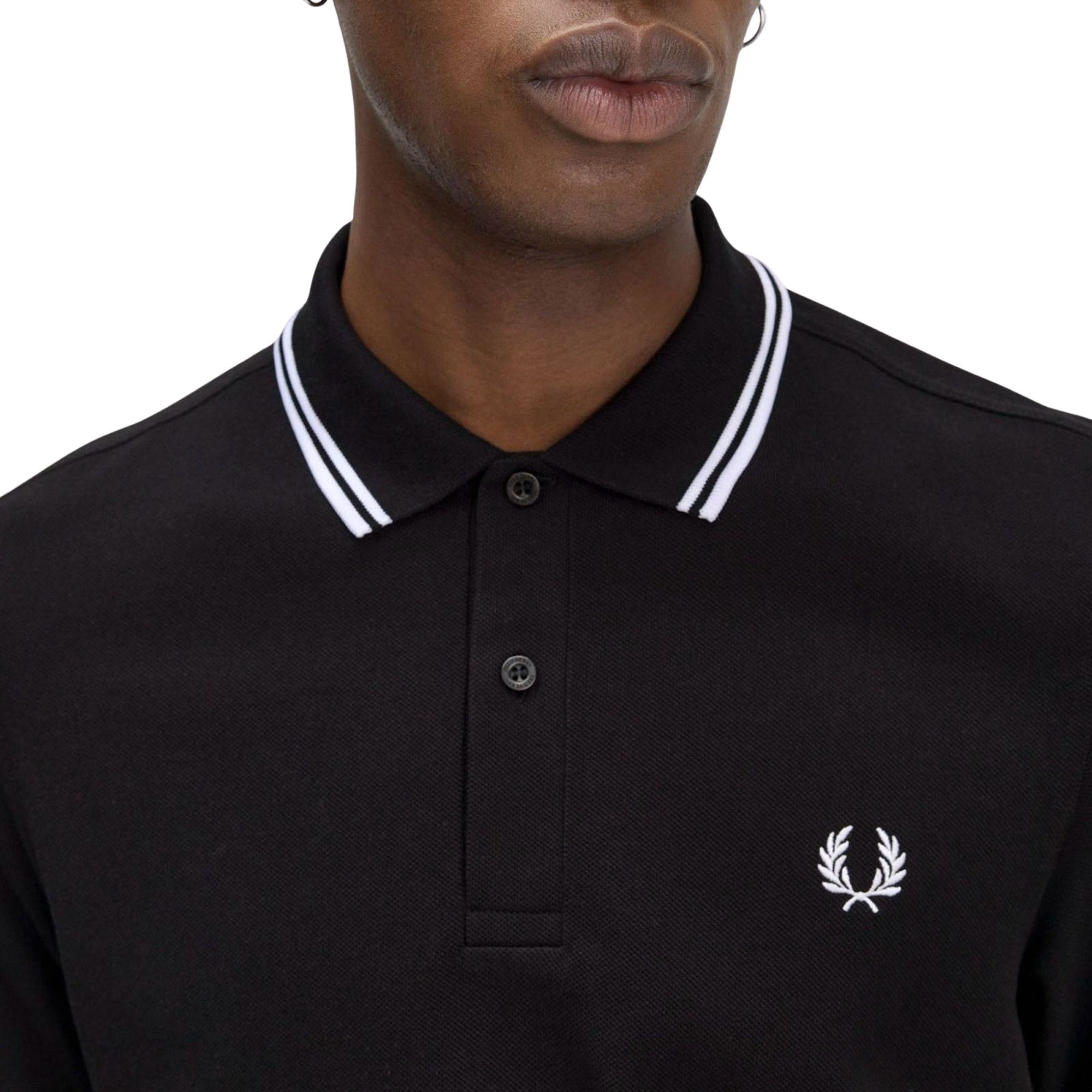 【FRED PERRY】Ls Twin Tipped Polo Shirt Fred Perry - Polo Masculina Twin Tipped - Preto